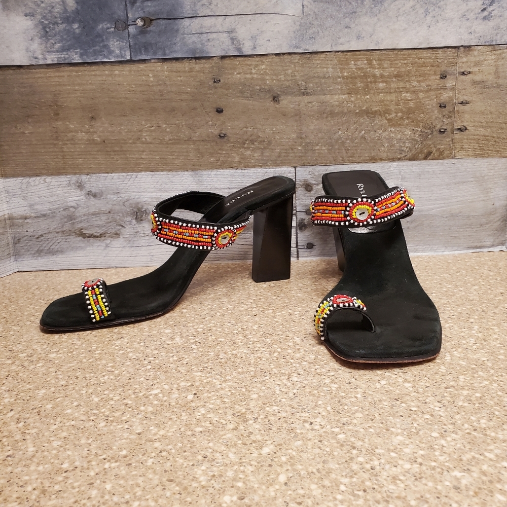 Rylee Multi-colored Beaded Strappy Chunky Heels